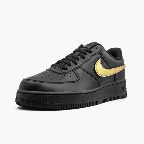 Nike Air Force 1 Schwarz Metallic Gold Removable Swoosh Pack CT2252 001 Herren/Damen Sportschuhe