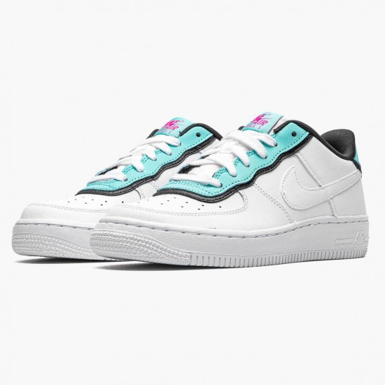 Nike Air Force 1 Low GS Double Layer Aqua Schwarz BV1084 100 Damen Sportschuhe