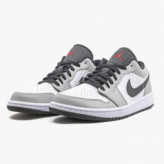 Air Jordan 1 Retro Low Light Smoke Grau Herren/Damen 553558 030 Lt Smoke Grau/Gym Rot-Weiß AJ1 Jordan Sneakers