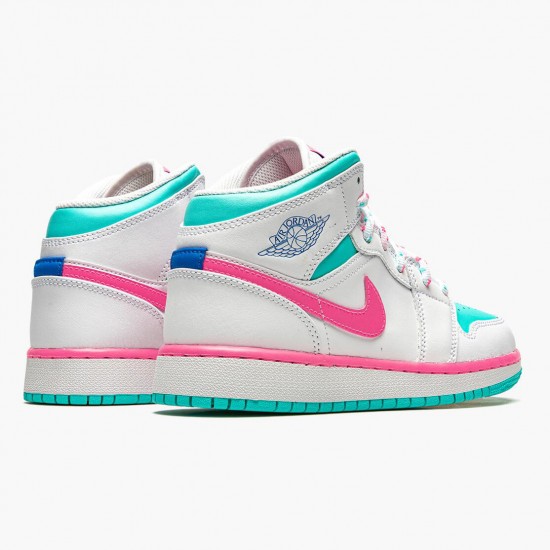 Air Jordan 1 Mid Digital Rosa Damen Weiß/Digital Rosa-Aurora Gree 555112 102 AJ1 Jordan Sneakers