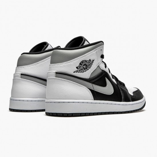 Air Jordan 1 Mid Weiß Shadow Herren/Damen Schwarz/Weiß-Lt Smoke Grau 554724 073 AJ1 Jordan Sneakers