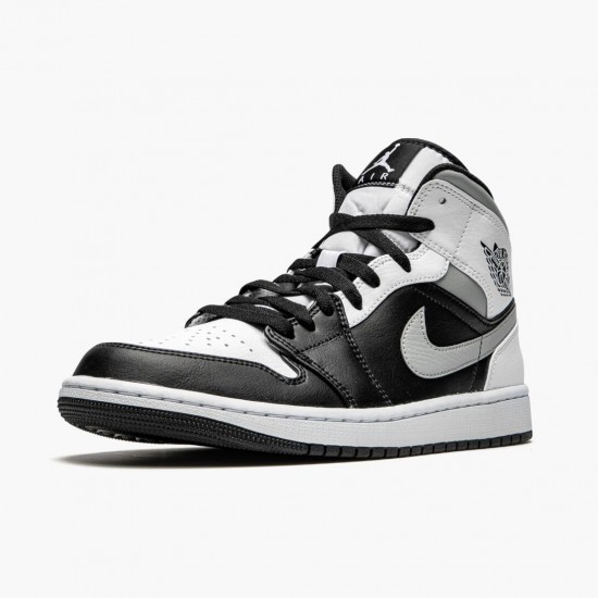 Air Jordan 1 Mid Weiß Shadow Herren/Damen Schwarz/Weiß-Lt Smoke Grau 554724 073 AJ1 Jordan Sneakers