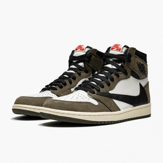 Air Jordan 1 High OG TS SP Travis Scott Sail/Dark Mocha-University Rot CD4487 100 Herren/Damen AJ1 Sneakers