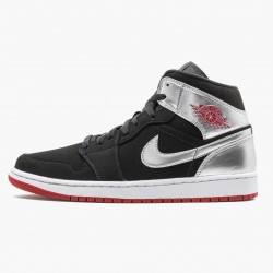 Air Jordan 1 Mid "Johnny Kilroy" Schwarz/Gym Rot-Metallic Silber Sneakers 554724 057 AJ1 