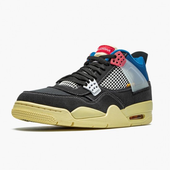 Air Jordan 4 Retro Union Off Noir Herren/Damen DC9533 001 Off Noir/Brigade Blau-Dark Smo AJ4 Jordan Sneakers