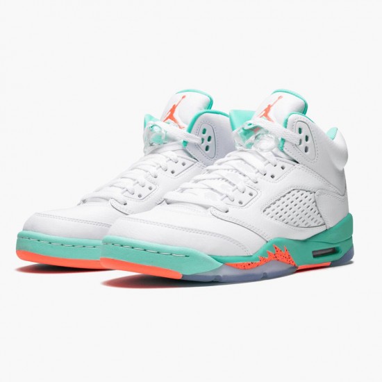 Air Jordan 5 Retro Light Aqua Herren/Damen Weiß/Crimson Pulse-Light Aqua 440892 100 AJ5 Jordan Sneakers