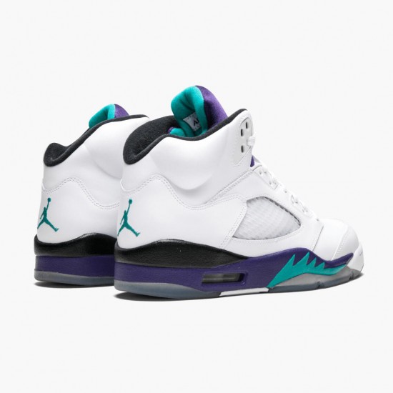 Air Jordan 5 Retro Grape Weiß/New Emerald-Grp Ice-Blk Herren 136027 108 AJ5 Sneakers