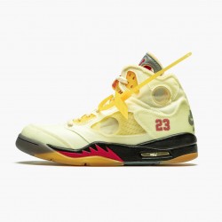 OFF-WHITE x Air Jordan 5 Retro "Sail" Herren Sail/Fire Rot-Muslin-Schwarz DH8565 100 AJ5 Jordan Sneakers