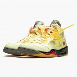 OFF-WHITE x Air Jordan 5 Retro "Sail" Herren Sail/Fire Rot-Muslin-Schwarz DH8565 100 AJ5 Jordan Sneakers