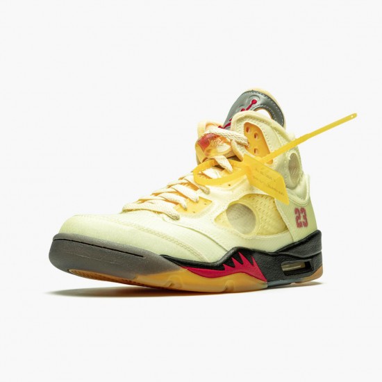 OFF-WHITE x Air Jordan 5 Retro Sail Herren Sail/Fire Rot-Muslin-Schwarz DH8565 100 AJ5 Jordan Sneakers